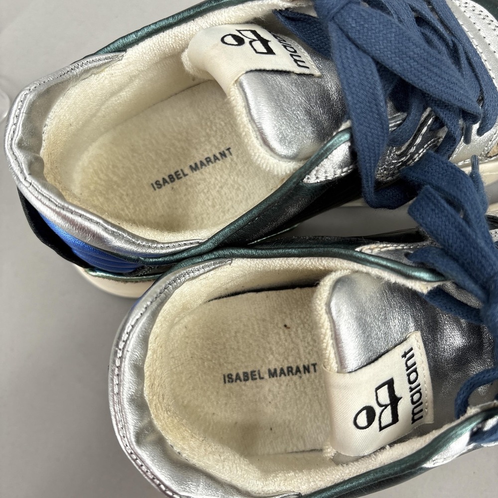 Isabel Marant Shoes Womens Size 5 Metallic Silver Green Blue Low Top Sneakers - Picture 11 of 13